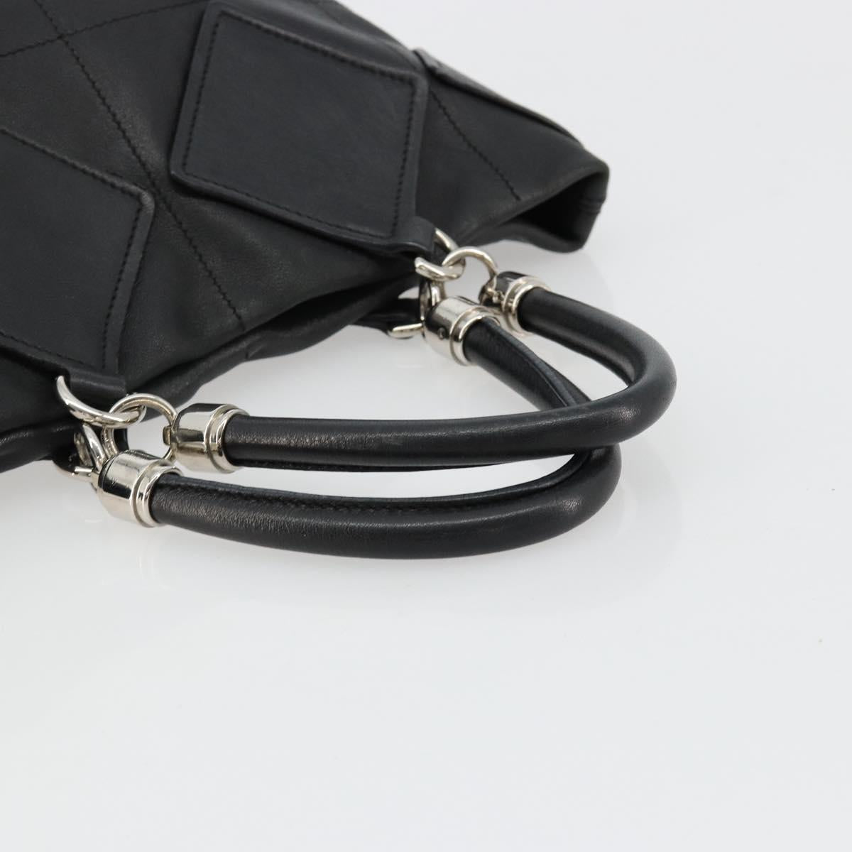 Salvatore Ferragamo Hand Bag Leather Black Silver Auth 182426