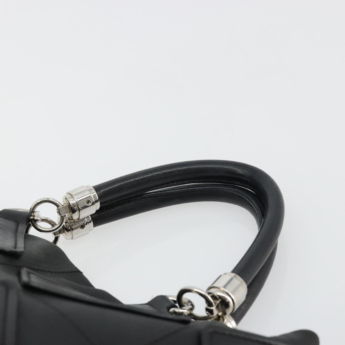 Salvatore Ferragamo Hand Bag Leather Black Silver Auth 182426