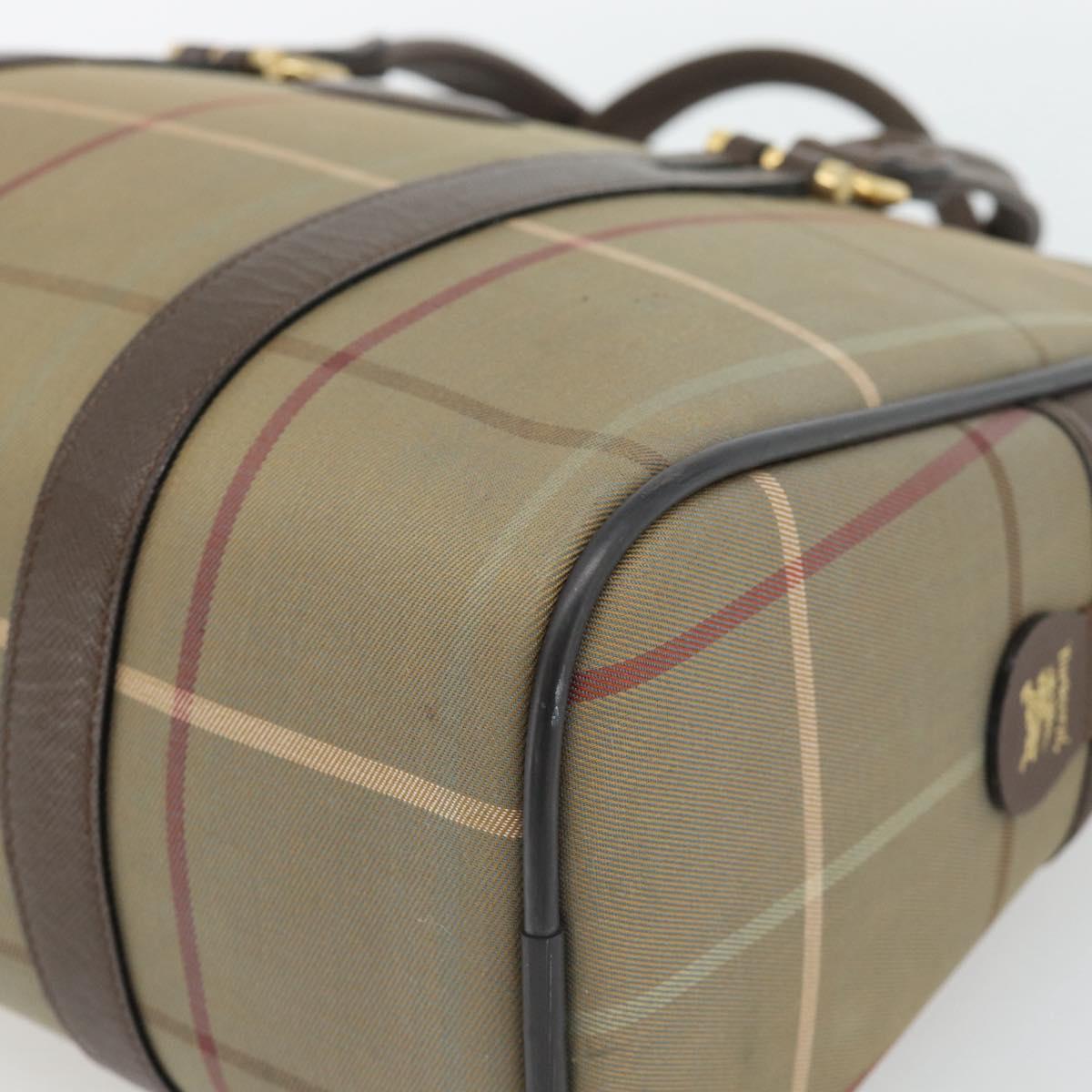 Burberrys Nova Check Boston Bag Canvas Beige Gold Auth 182436