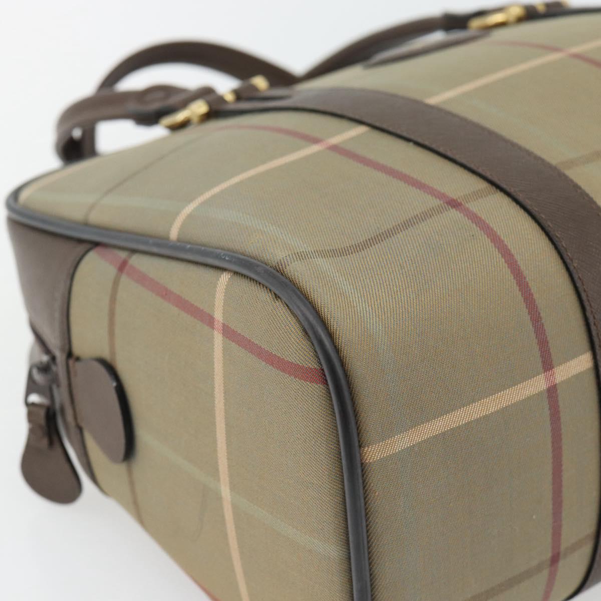 Burberrys Nova Check Boston Bag Canvas Beige Gold Auth 182436