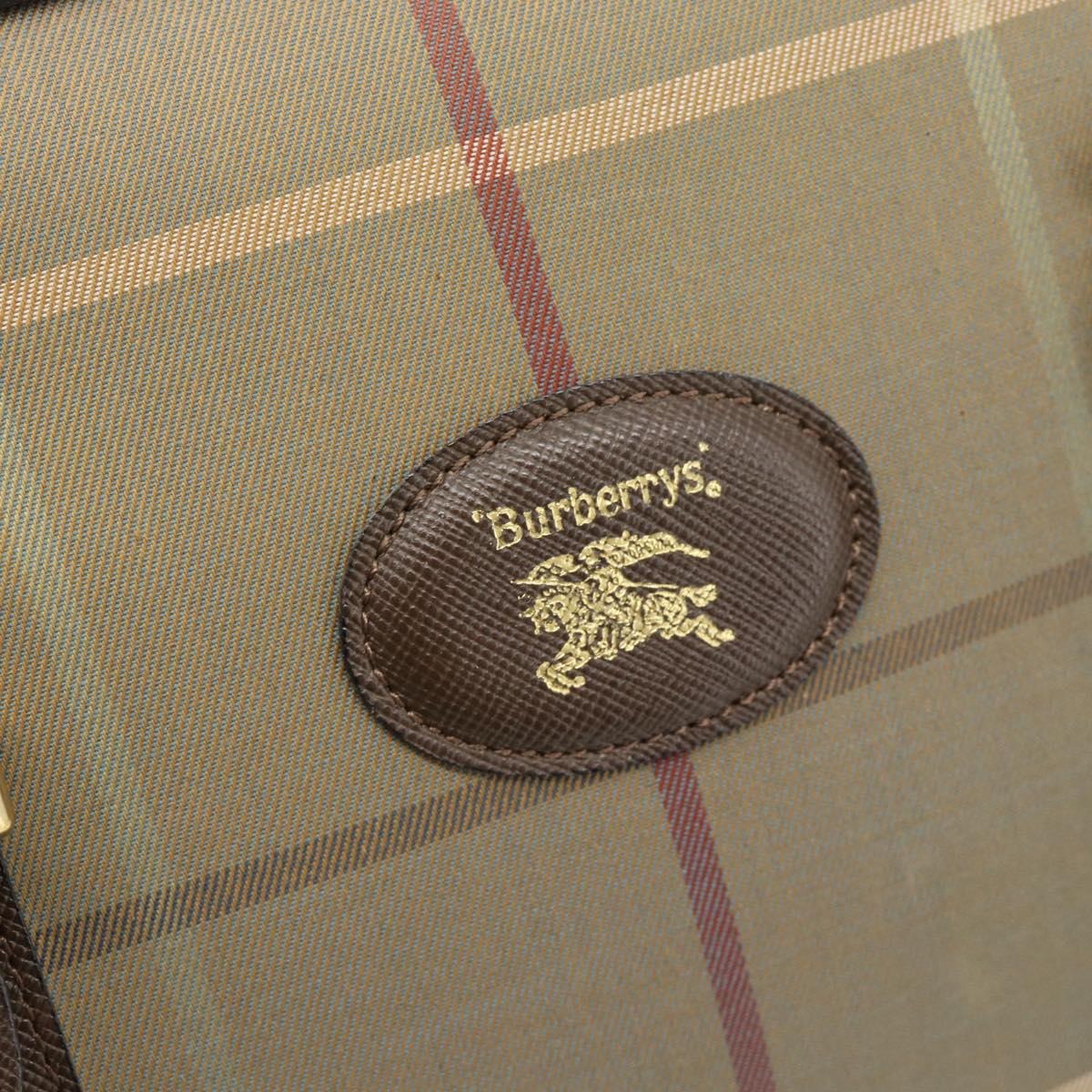 Burberrys Nova Check Boston Bag Canvas Beige Gold Auth 182436