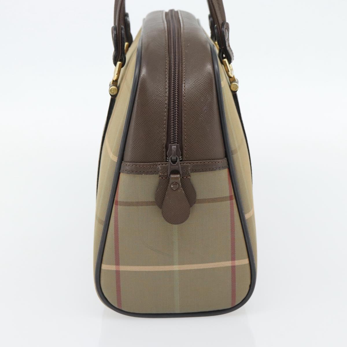 Burberrys Nova Check Boston Bag Canvas Beige Gold Auth 182436