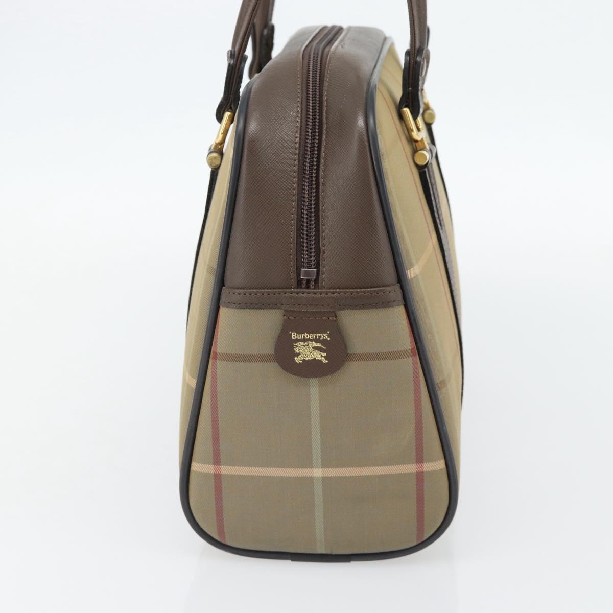 Burberrys Nova Check Boston Bag Canvas Beige Gold Auth 182436