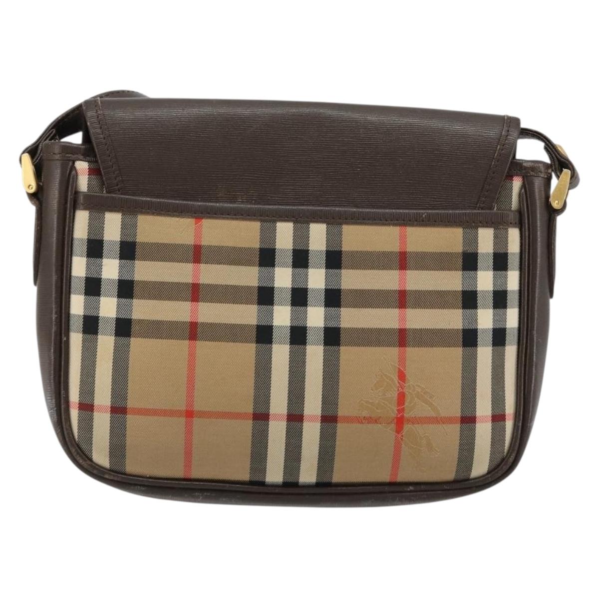 Burberrys Nova Check Shoulder Bag Canvas Leather Beige Gold Auth 182438