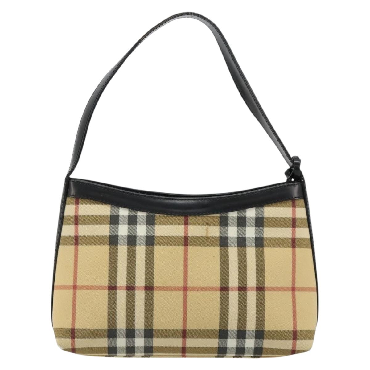 BURBERRY Nova Check Shoulder Bag PVC Beige Auth 182439