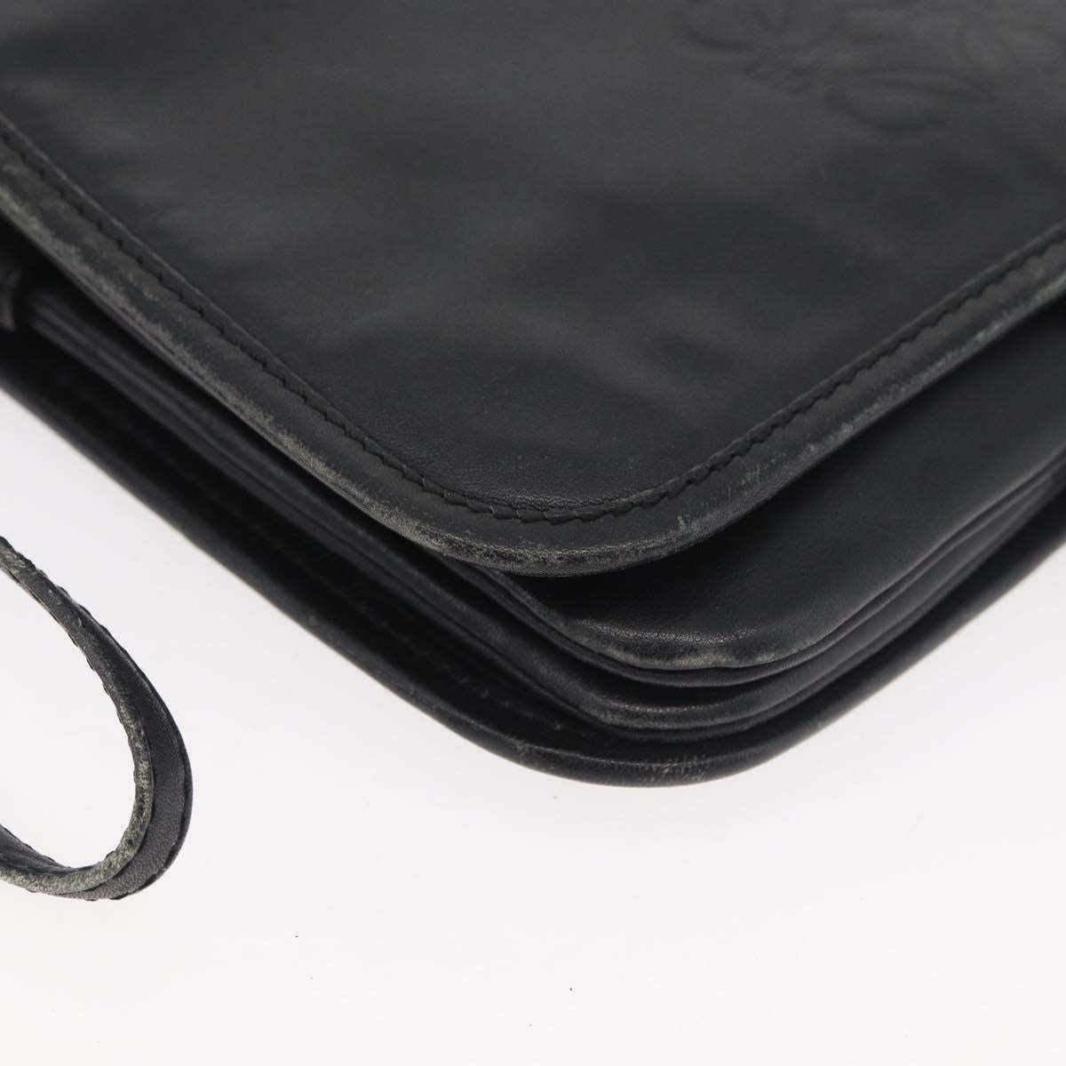 LOEWE Anagram Shoulder Bag Leather Black Gold Auth 182440