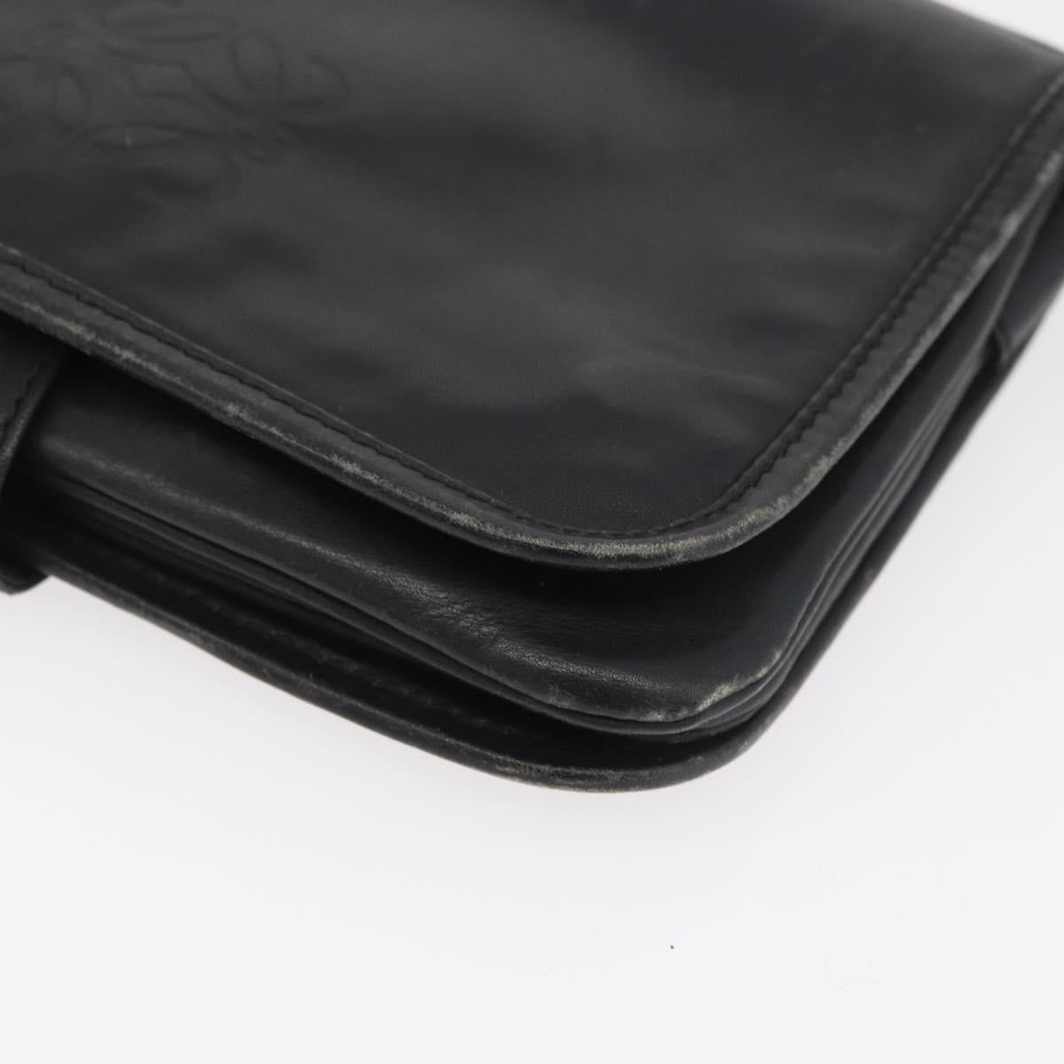LOEWE Anagram Shoulder Bag Leather Black Gold Auth 182440