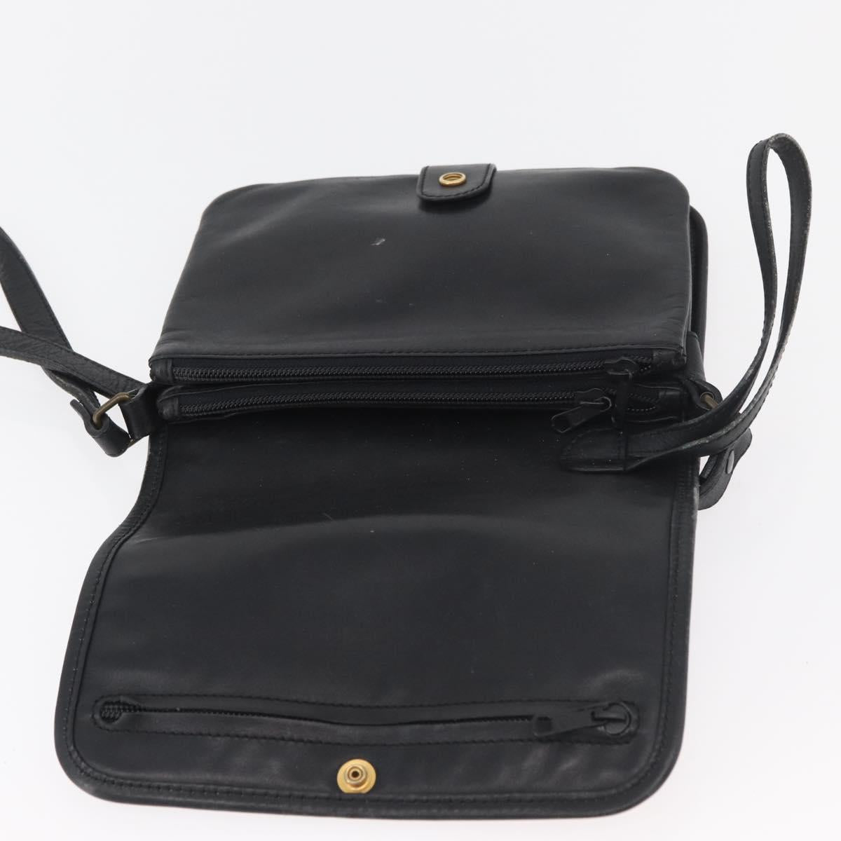 LOEWE Anagram Shoulder Bag Leather Black Gold Auth 182440