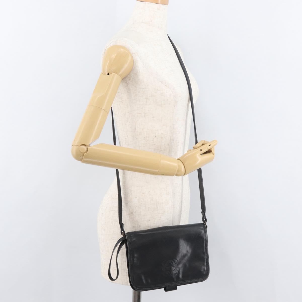 LOEWE Anagram Shoulder Bag Leather Black Gold Auth 182440