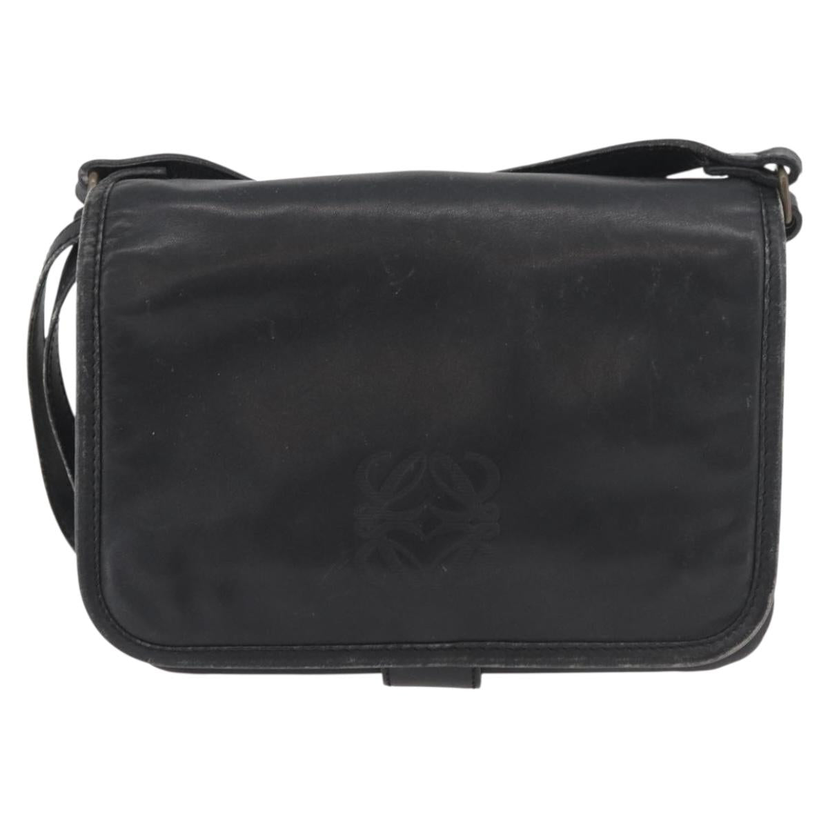 LOEWE Anagram Shoulder Bag Leather Black Gold Auth 182440