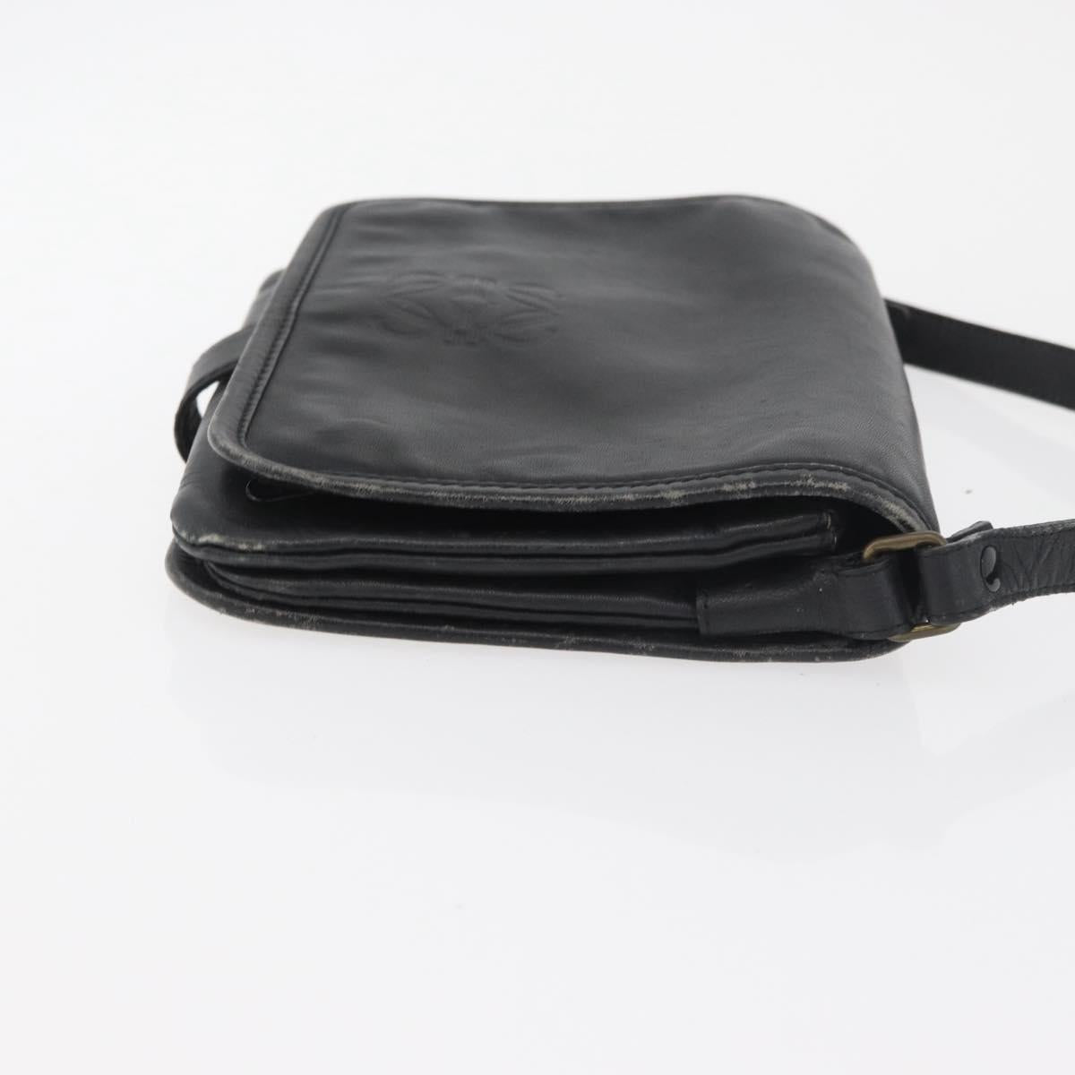 LOEWE Anagram Shoulder Bag Leather Black Gold Auth 182440
