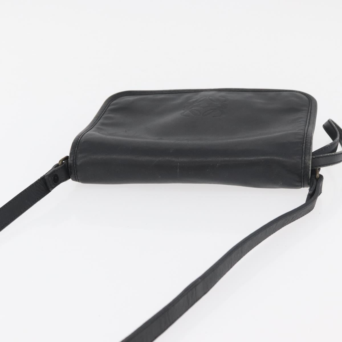 LOEWE Anagram Shoulder Bag Leather Black Gold Auth 182440