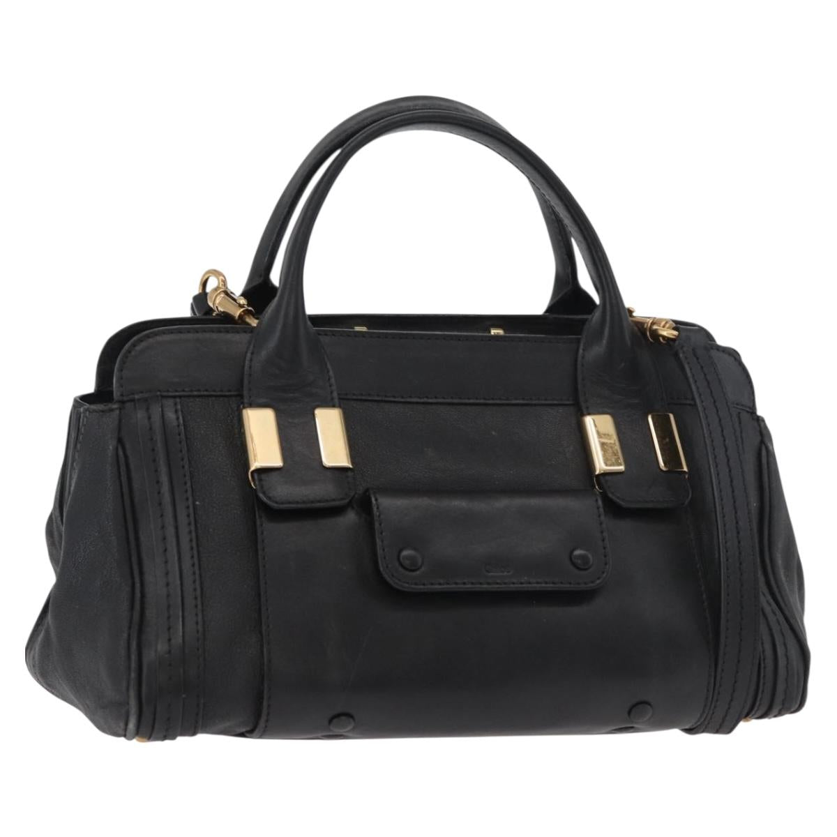 Chloe Alice Hand Bag Leather 2way Black Gold Auth 182441