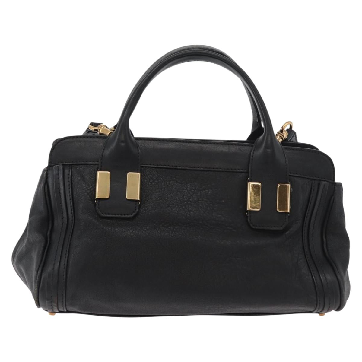 Chloe Alice Hand Bag Leather 2way Black Gold Auth 182441
