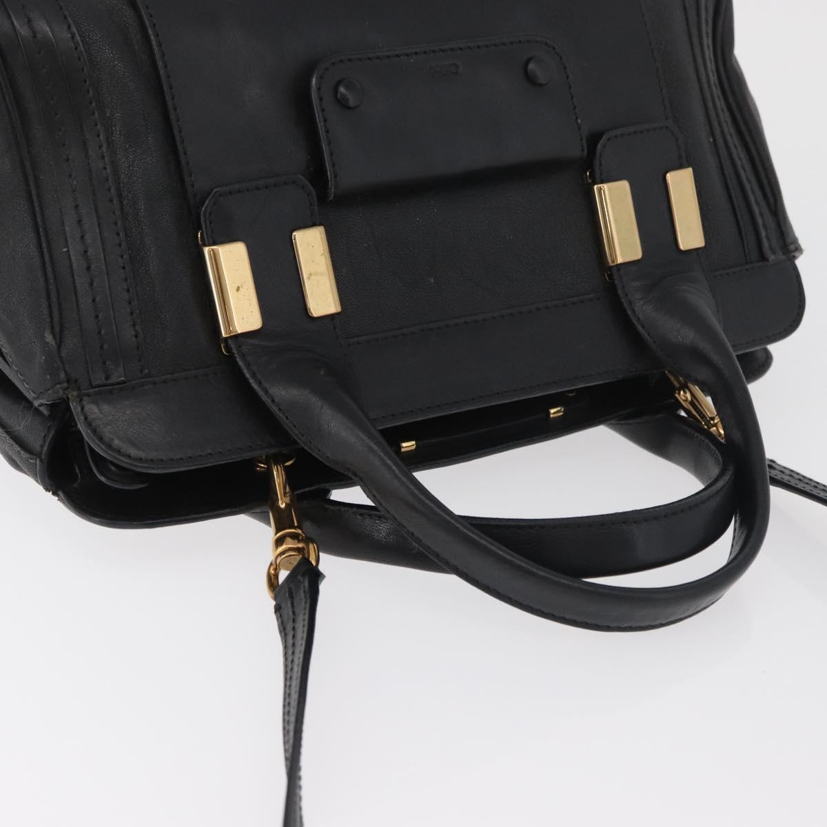 Chloe Alice Hand Bag Leather 2way Black Gold Auth 182441