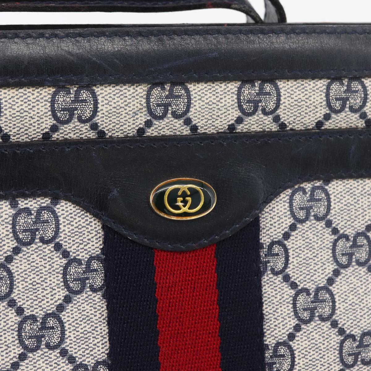 GUCCI GG Supreme Sherry Line Shoulder Bag PVC Navy Gold 010 378 Auth 182442