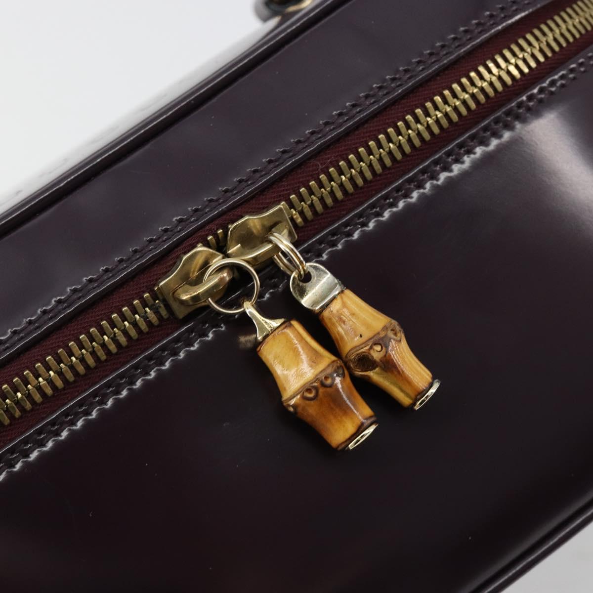 GUCCI Bamboo Vanity Hand Bag Patent leather Navy Gold 032 1956 0150 Auth 182446