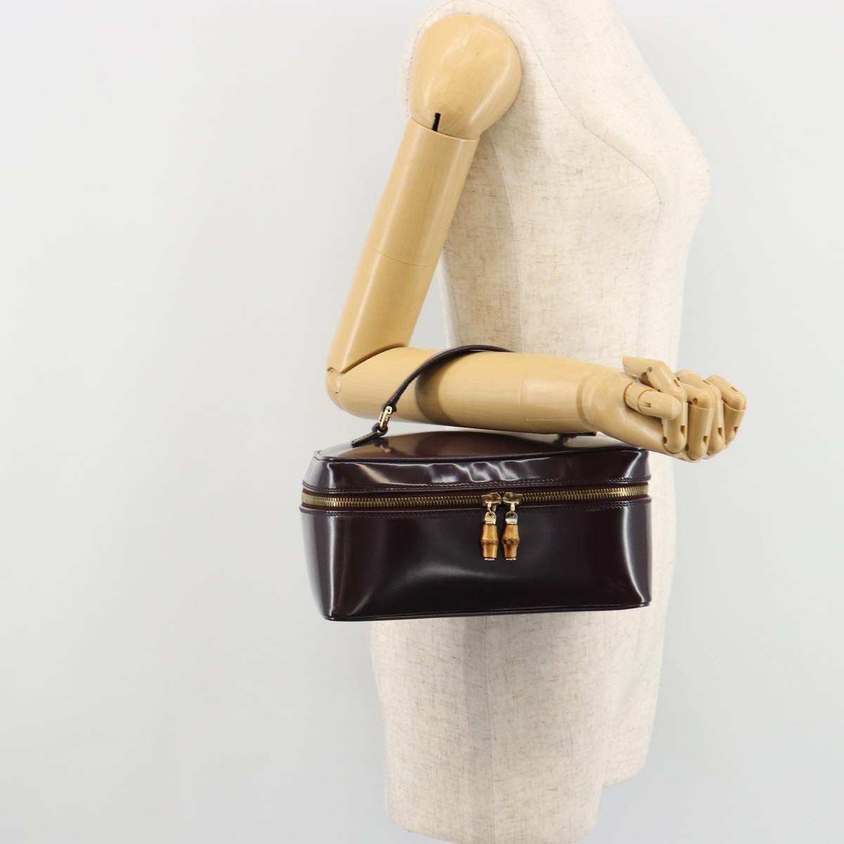 GUCCI Bamboo Vanity Hand Bag Patent leather Navy Gold 032 1956 0150 Auth 182446