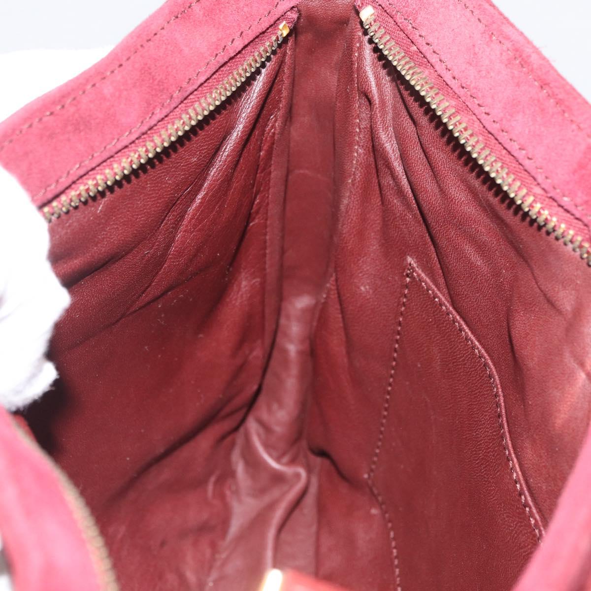 CARTIER Shoulder Bag Suede Bordeaux Gold Auth 182447