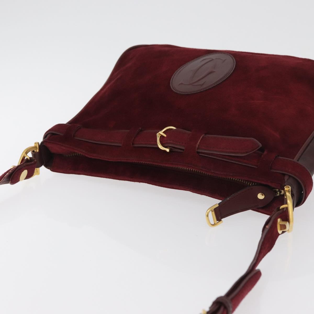 CARTIER Shoulder Bag Suede Bordeaux Gold Auth 182447