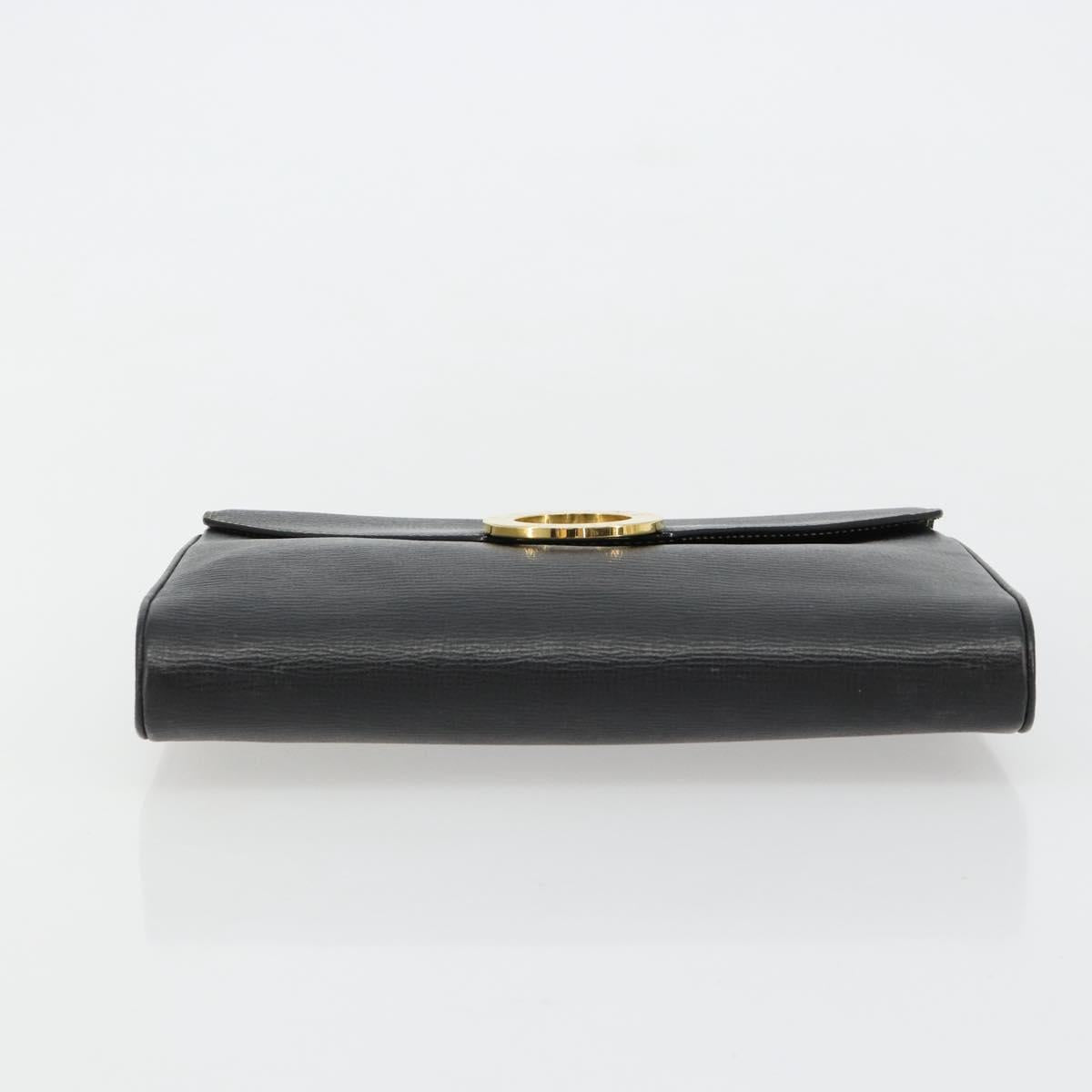 CELINE Circle Shoulder Bag Leather Black Gold Auth 182448