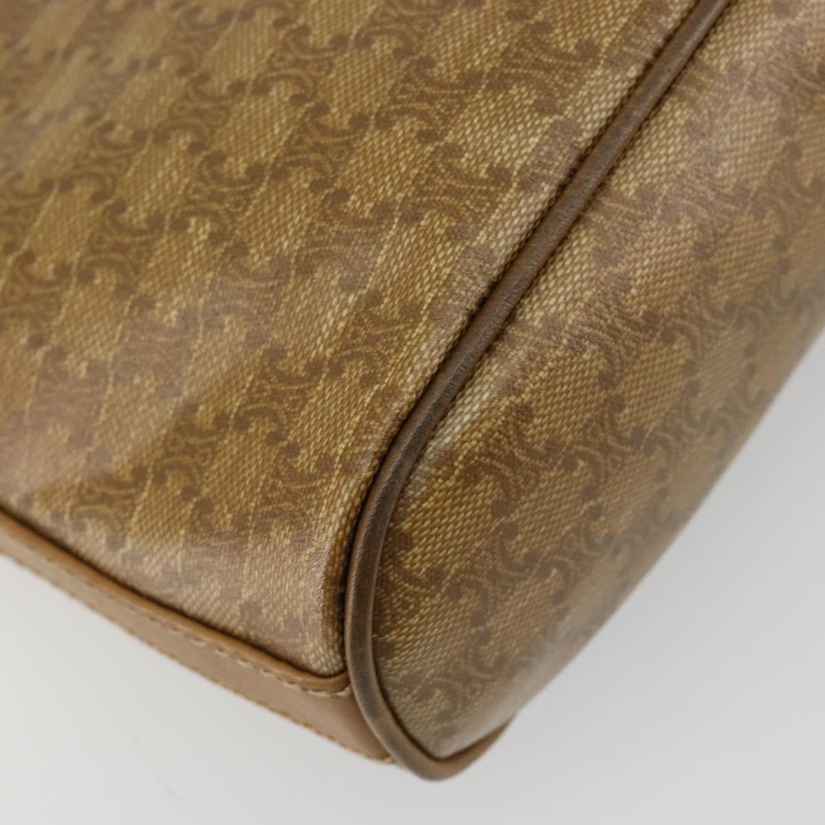 CELINE Macadam Canvas Shoulder Bag PVC Leather Beige Gold Auth 182451