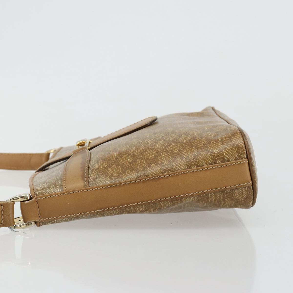 CELINE Macadam Canvas Shoulder Bag PVC Leather Beige Gold Auth 182451