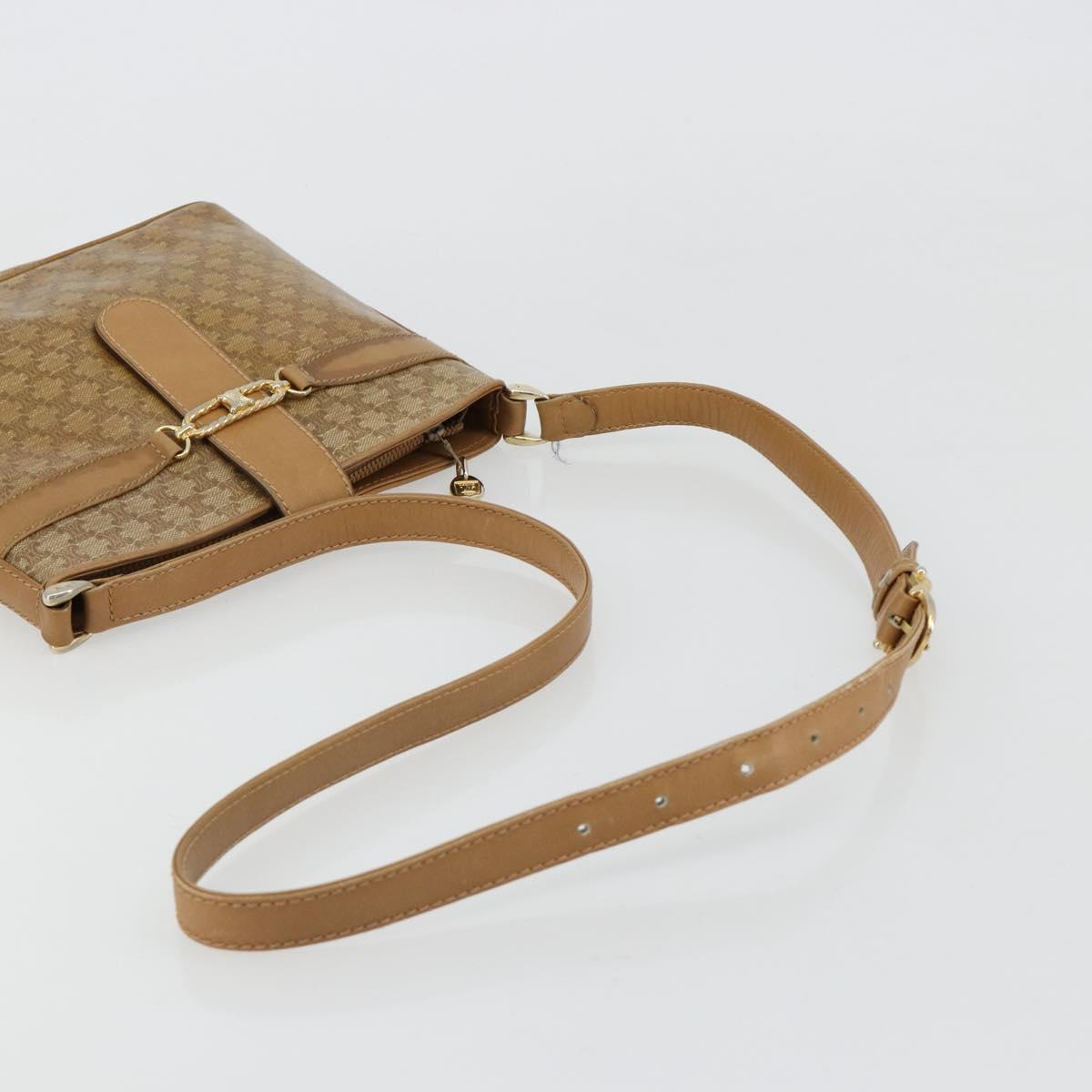 CELINE Macadam Canvas Shoulder Bag PVC Leather Beige Gold Auth 182451