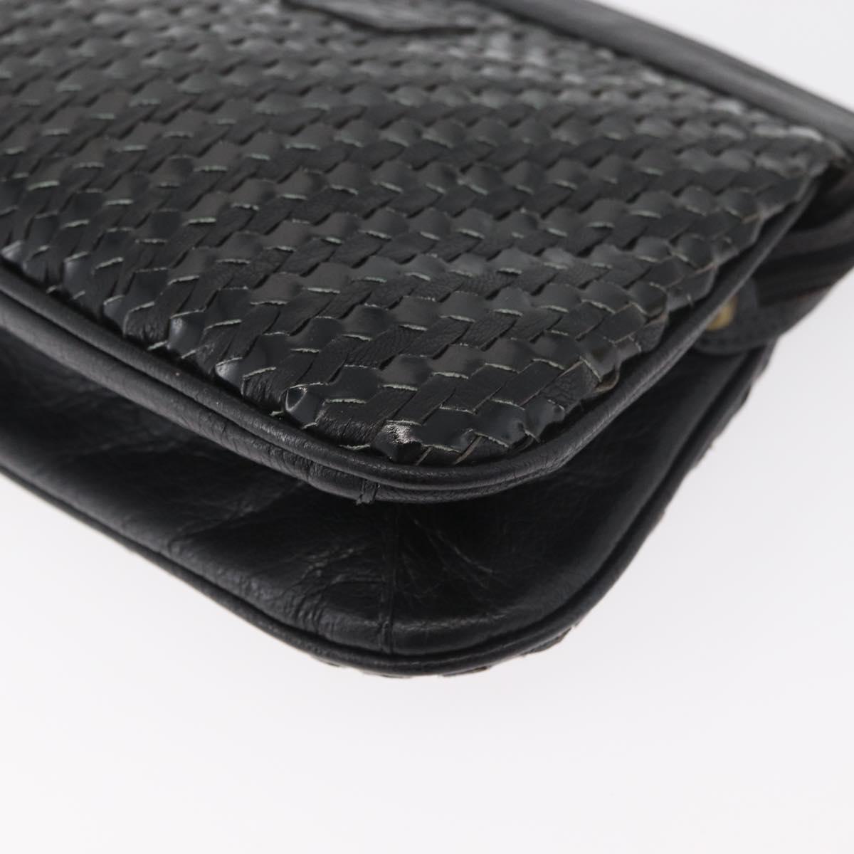 FENDI Shoulder Bag Leather Black Gold Auth 182453