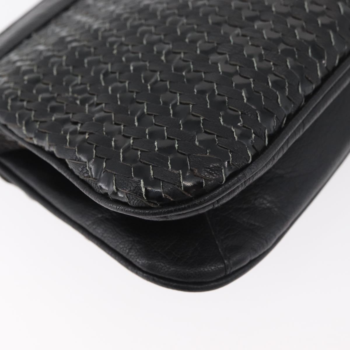 FENDI Shoulder Bag Leather Black Gold Auth 182453
