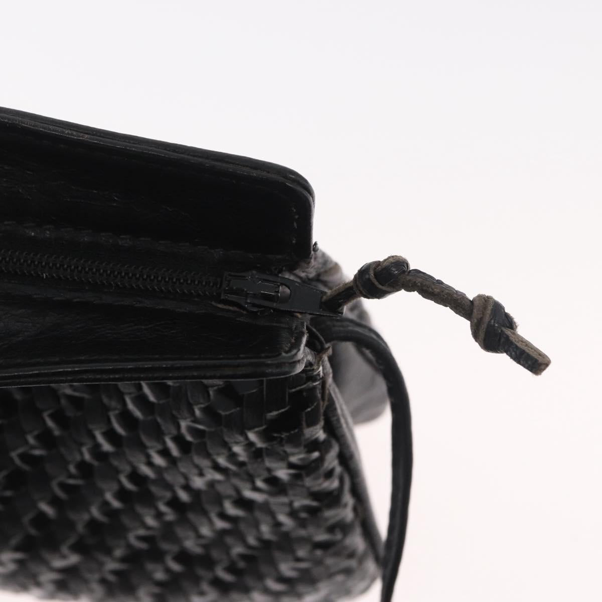 FENDI Shoulder Bag Leather Black Gold Auth 182453