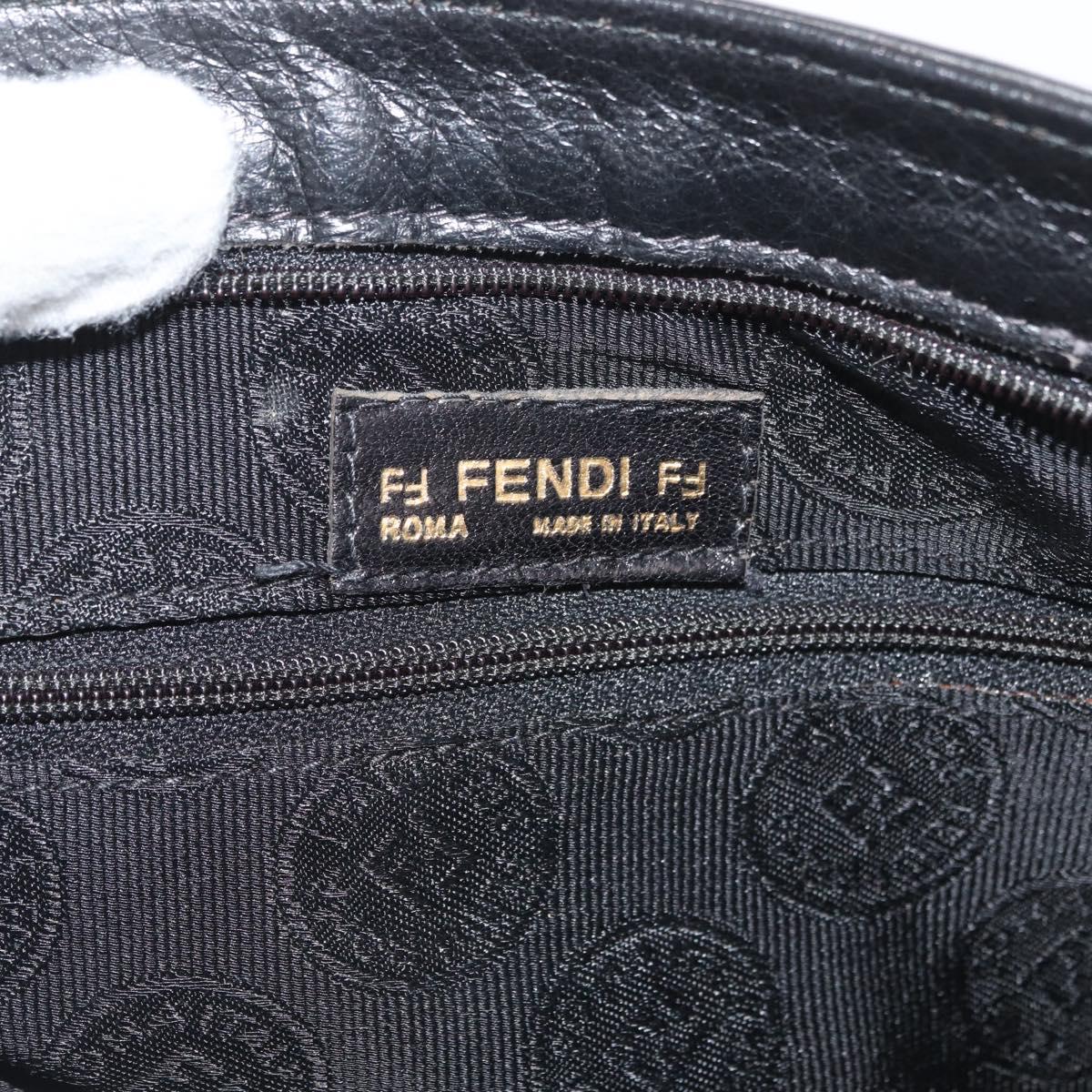 FENDI Shoulder Bag Leather Black Gold Auth 182453