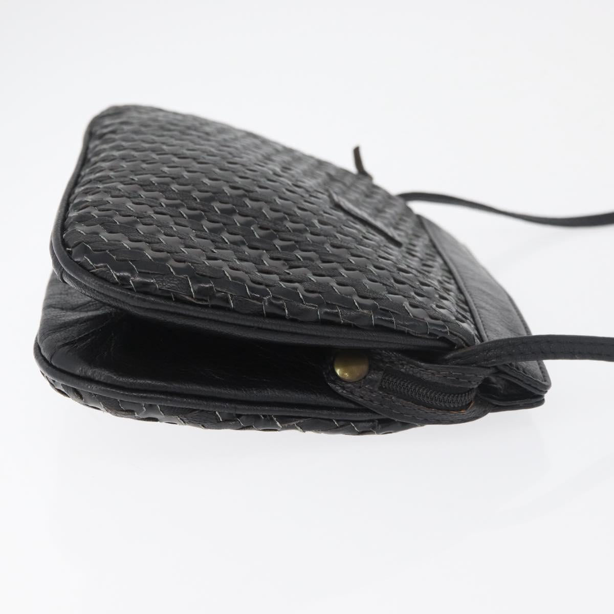 FENDI Shoulder Bag Leather Black Gold Auth 182453