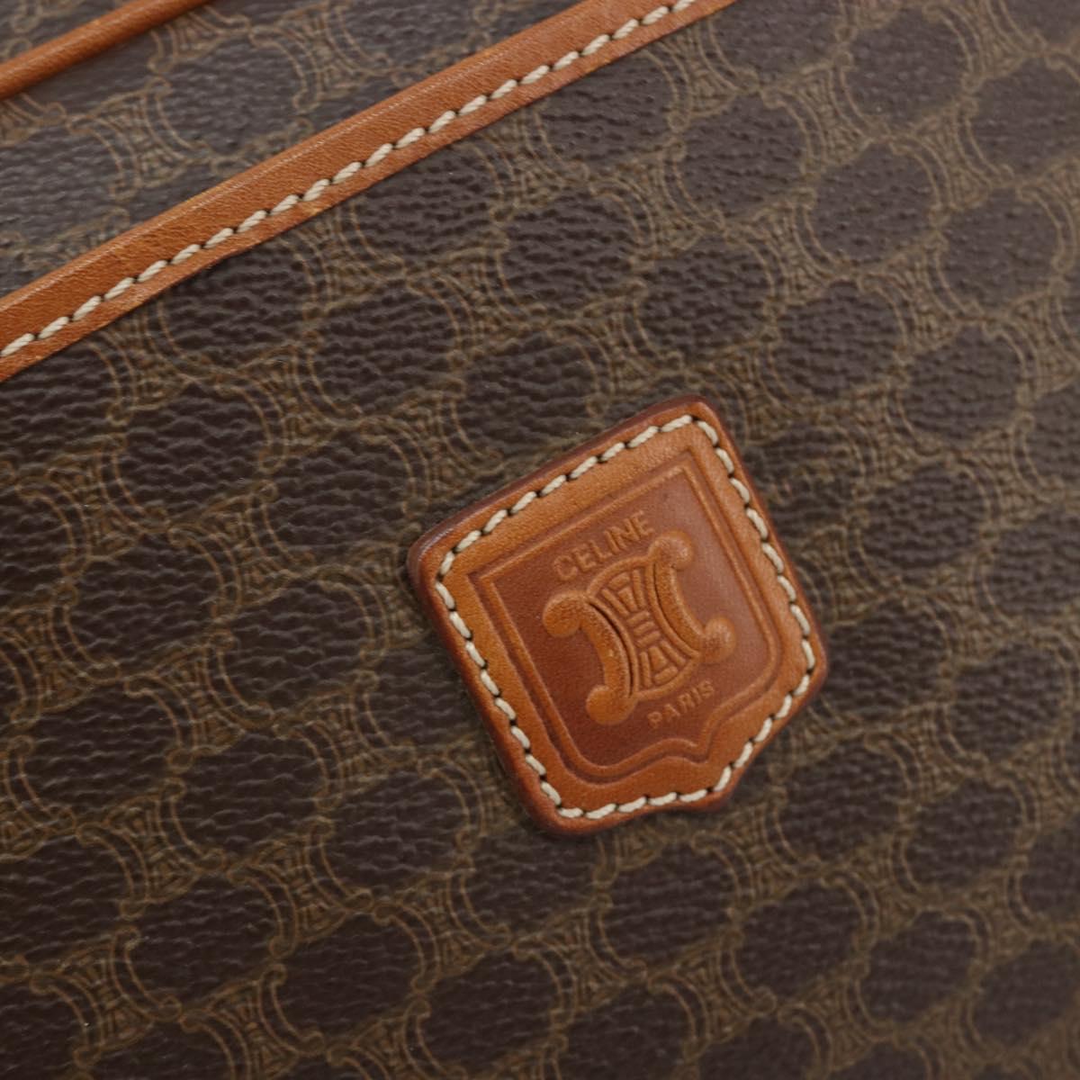 CELINE Macadam Canvas Clutch Bag PVC Leather Brown Gold Auth 182456
