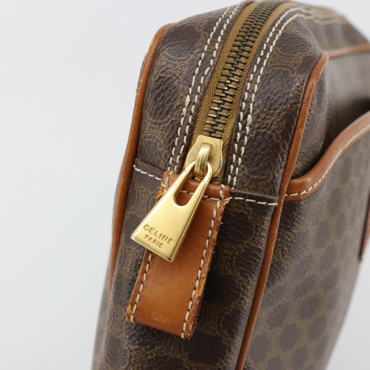 CELINE Macadam Canvas Clutch Bag PVC Leather Brown Gold Auth 182456