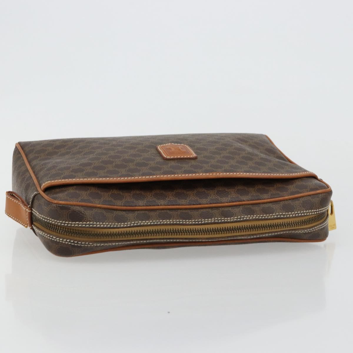 CELINE Macadam Canvas Clutch Bag PVC Leather Brown Gold Auth 182456