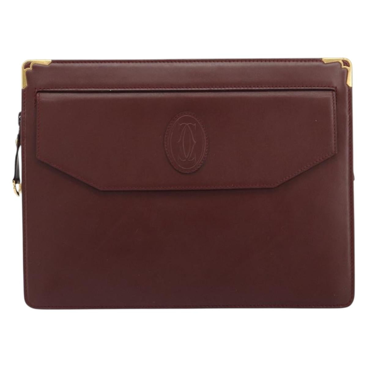 CARTIER Must Line Clutch Bag Leather Bordeaux Gold Auth 182457