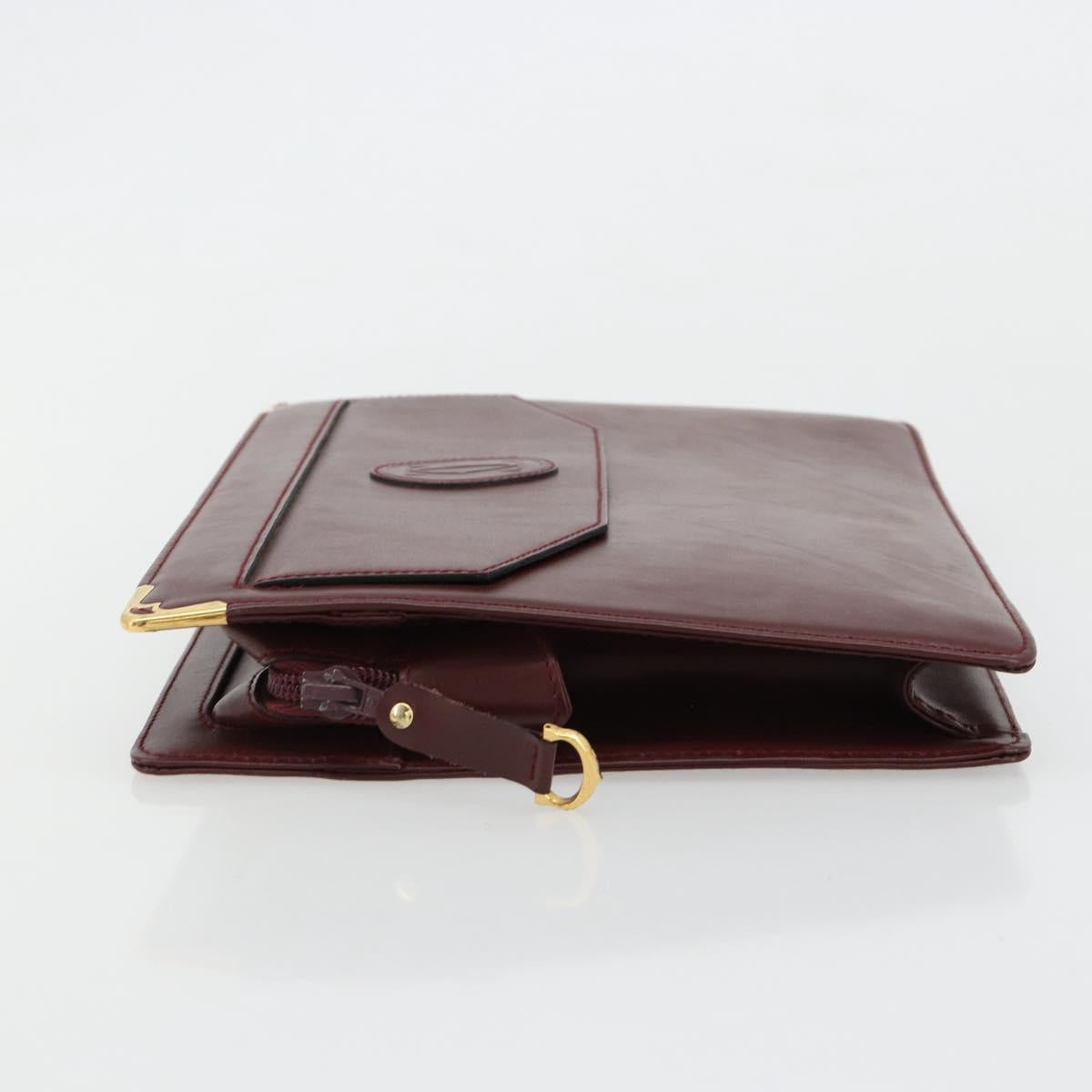 CARTIER Must Line Clutch Bag Leather Bordeaux Gold Auth 182457