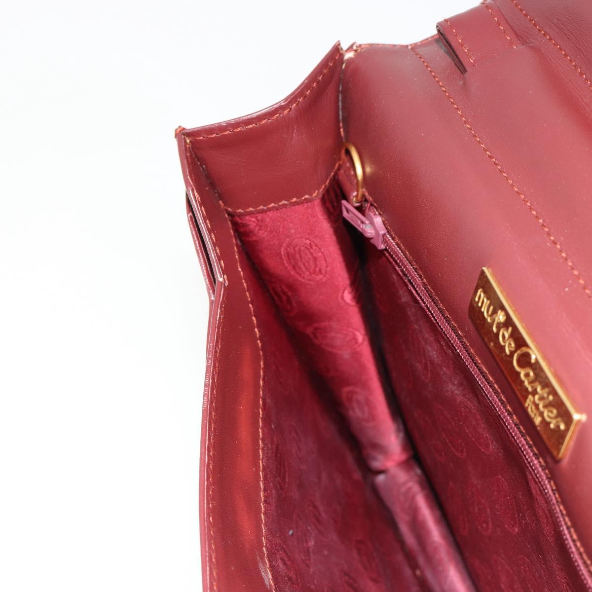 CARTIER Must Line Clutch Bag Leather Bordeaux Gold Auth 182459