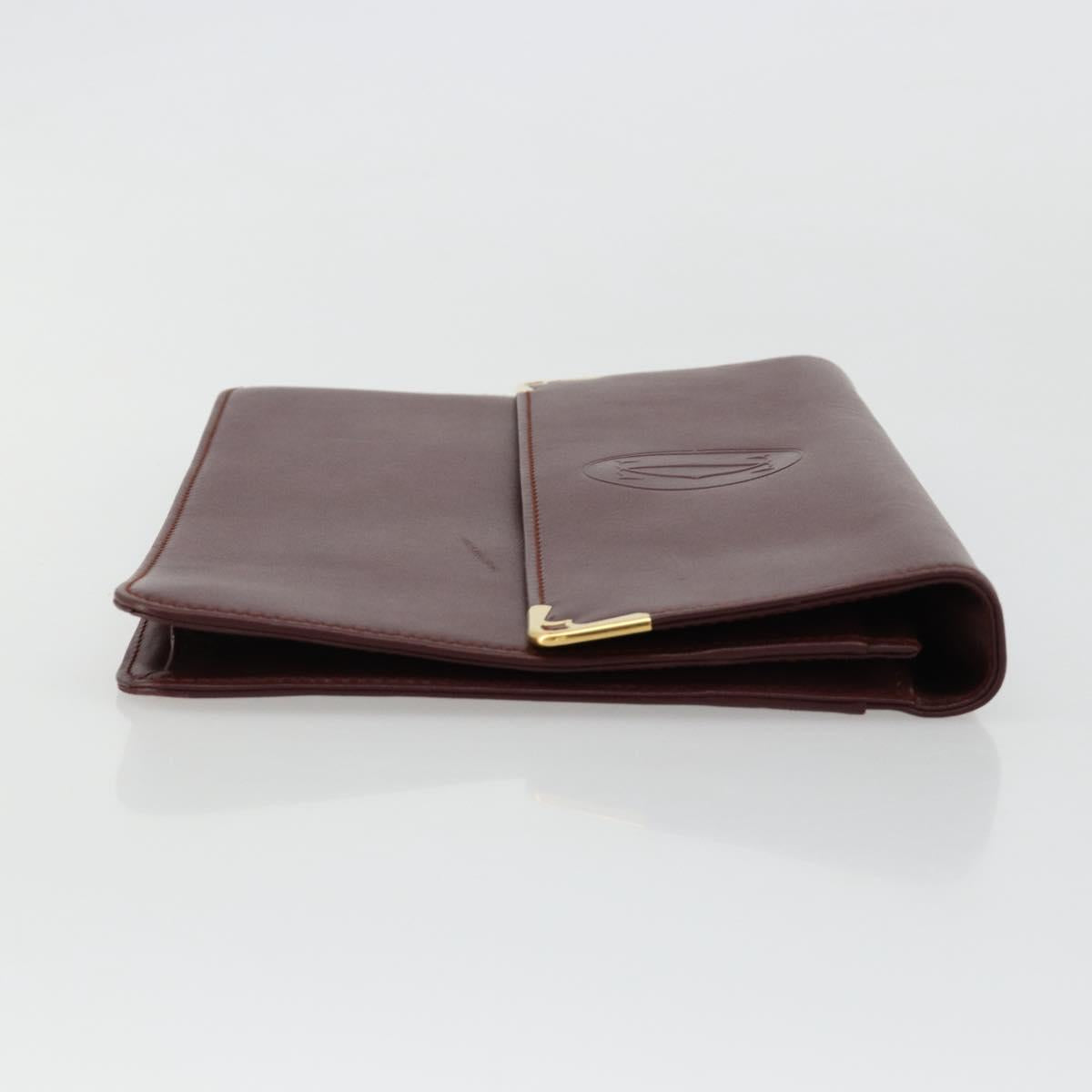 CARTIER Must Line Clutch Bag Leather Bordeaux Gold Auth 182459