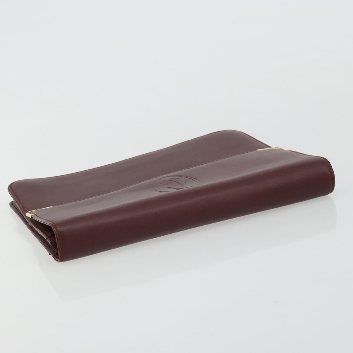 CARTIER Must Line Clutch Bag Leather Bordeaux Gold Auth 182459