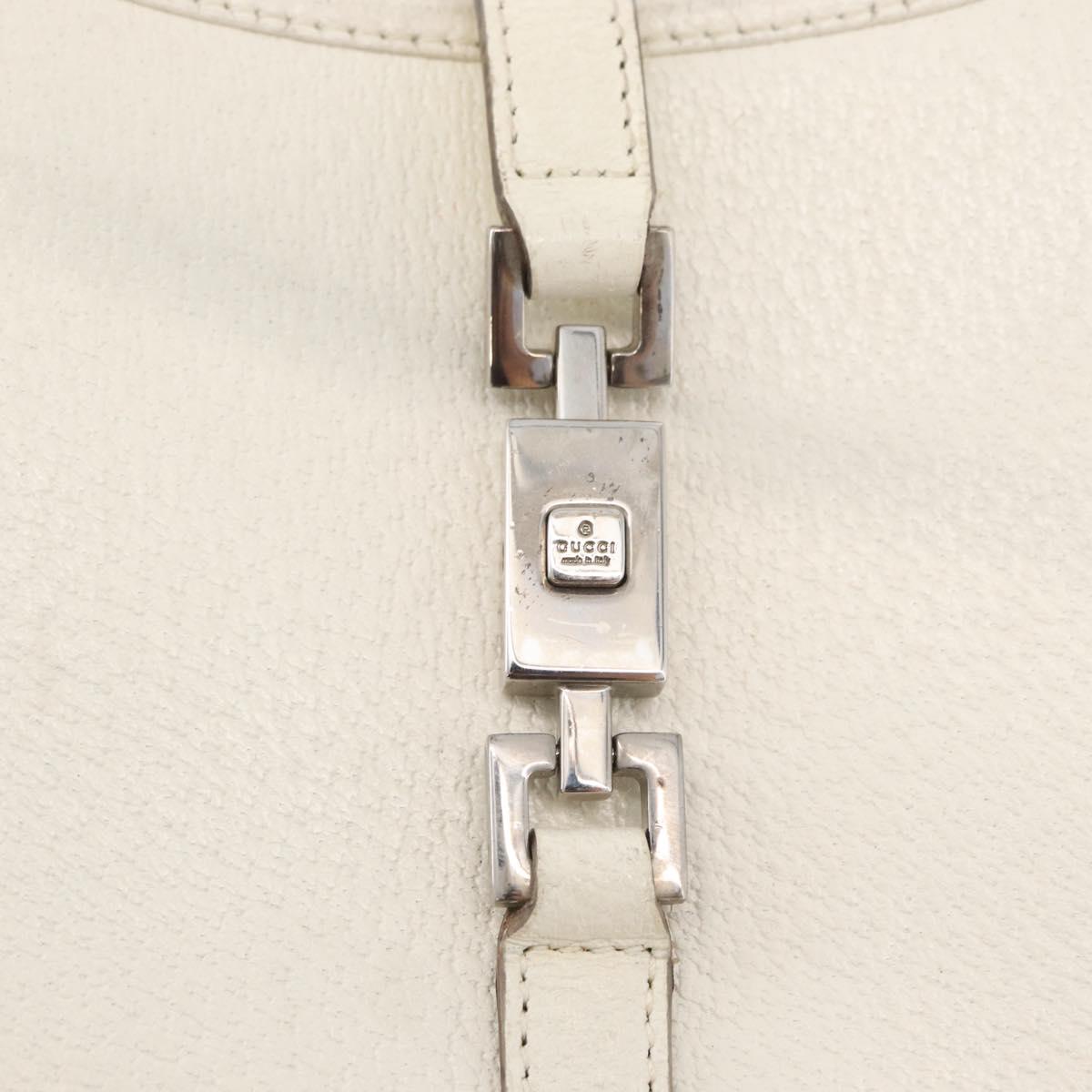 GUCCI Jackie Hand Bag Leather White Silver 002 1068 Auth 182461