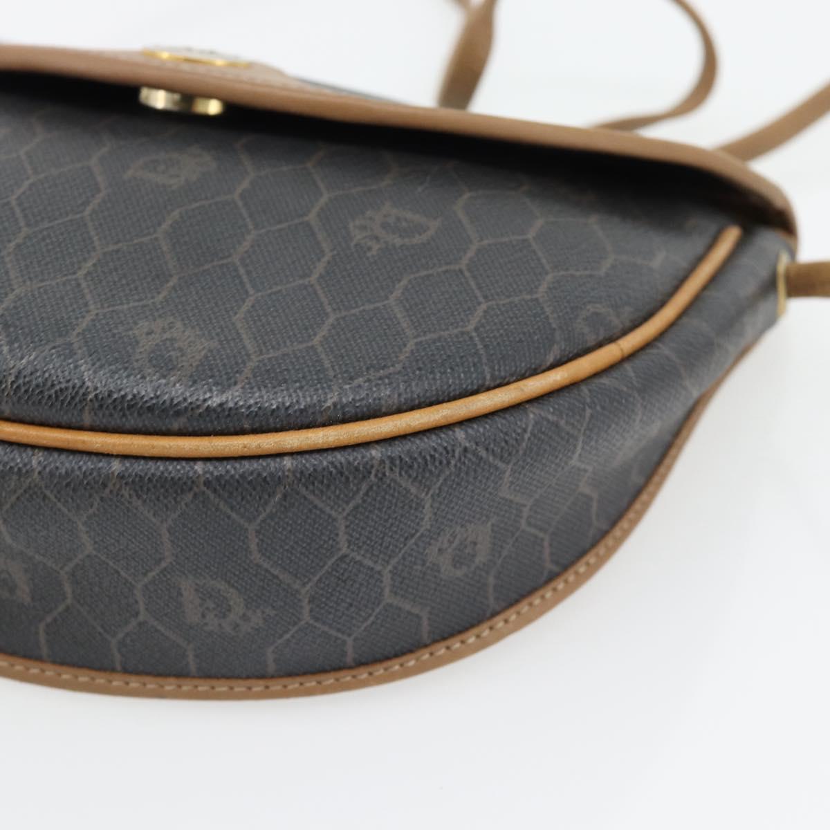 Christian Dior Honeycomb Canvas Shoulder Bag PVC Black Gold Auth 182462