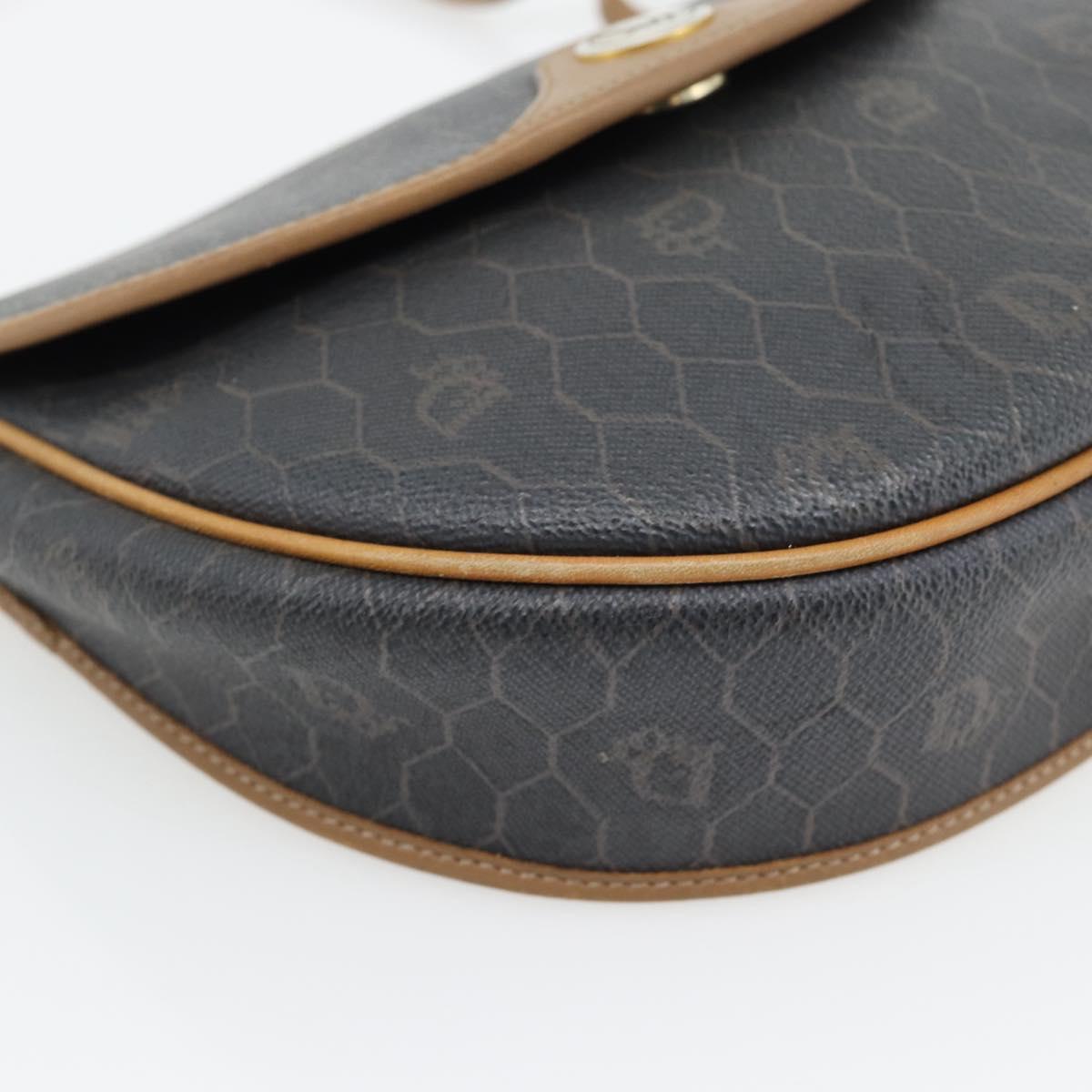 Christian Dior Honeycomb Canvas Shoulder Bag PVC Black Gold Auth 182462