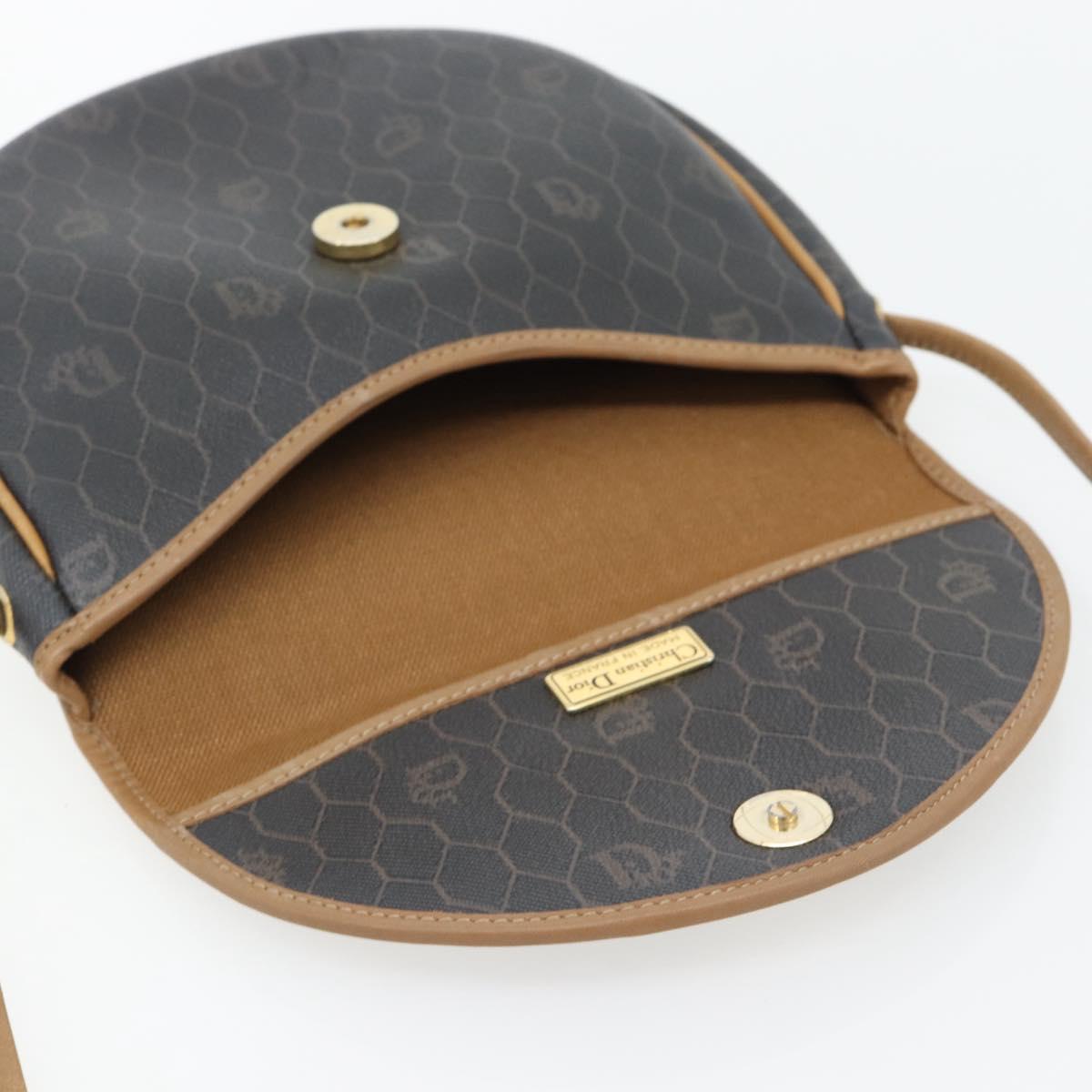 Christian Dior Honeycomb Canvas Shoulder Bag PVC Black Gold Auth 182462