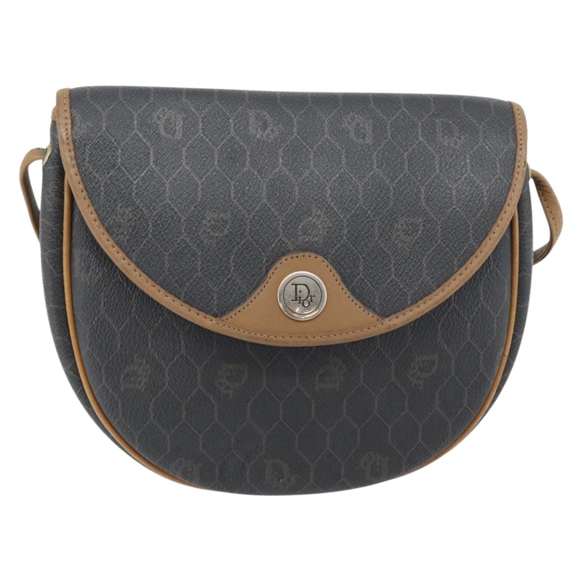 Christian Dior Honeycomb Canvas Shoulder Bag PVC Black Gold Auth 182462