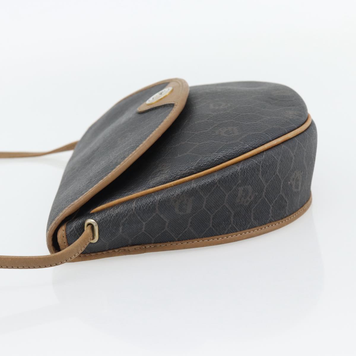 Christian Dior Honeycomb Canvas Shoulder Bag PVC Black Gold Auth 182462