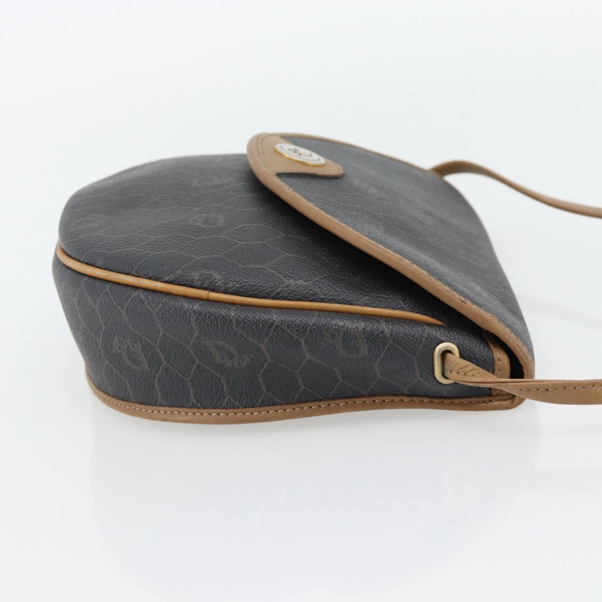 Christian Dior Honeycomb Canvas Shoulder Bag PVC Black Gold Auth 182462