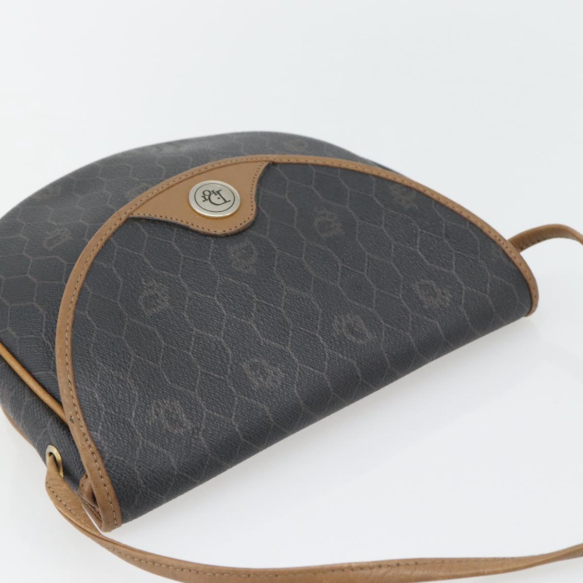 Christian Dior Honeycomb Canvas Shoulder Bag PVC Black Gold Auth 182462