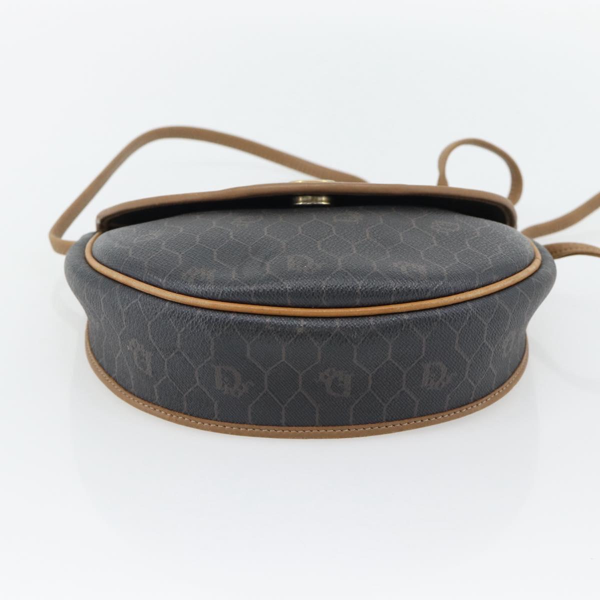 Christian Dior Honeycomb Canvas Shoulder Bag PVC Black Gold Auth 182462